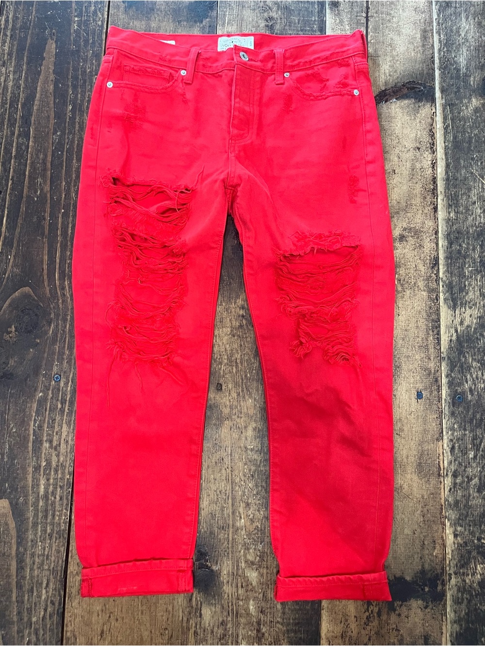 Lucky Brand Women's Red Distressed Boyfriend Jeans